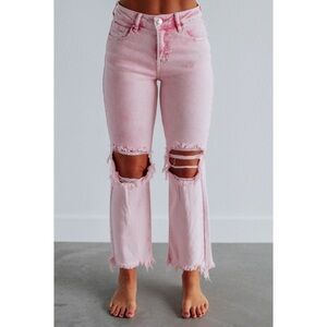 Risen Pink High Rise Distressed Knee Crop Straight Jean Women’s Size 9/29